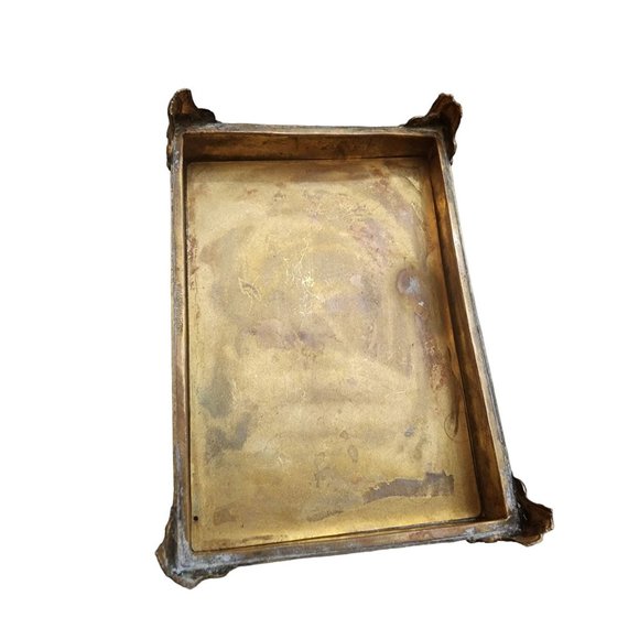 Antique Dore Bronze Footed Decorative Box with Needle Point Center (A2000) - Picture 5 of 12